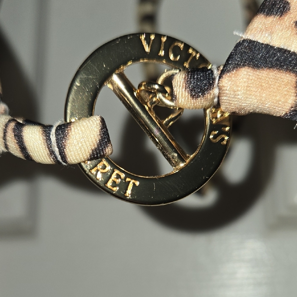 Victoria's Secret Gold Logo Toggle Bikini Accent with Leopard Print Straps - Picture 2 of 3